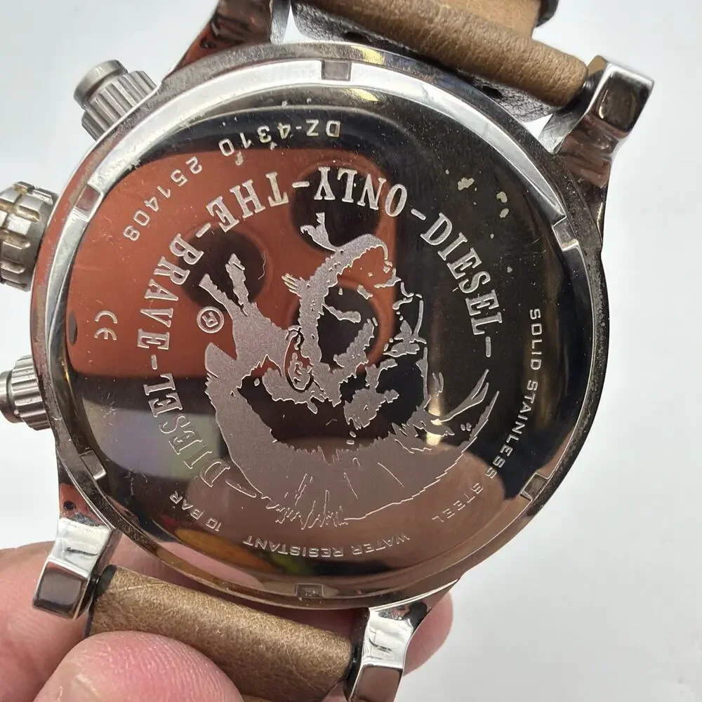 MENS DIESEL DOUBLE DOWN WATCH DZ4310 BROWN LEATHER STRAP 10 BAR WATER RESISTANT
